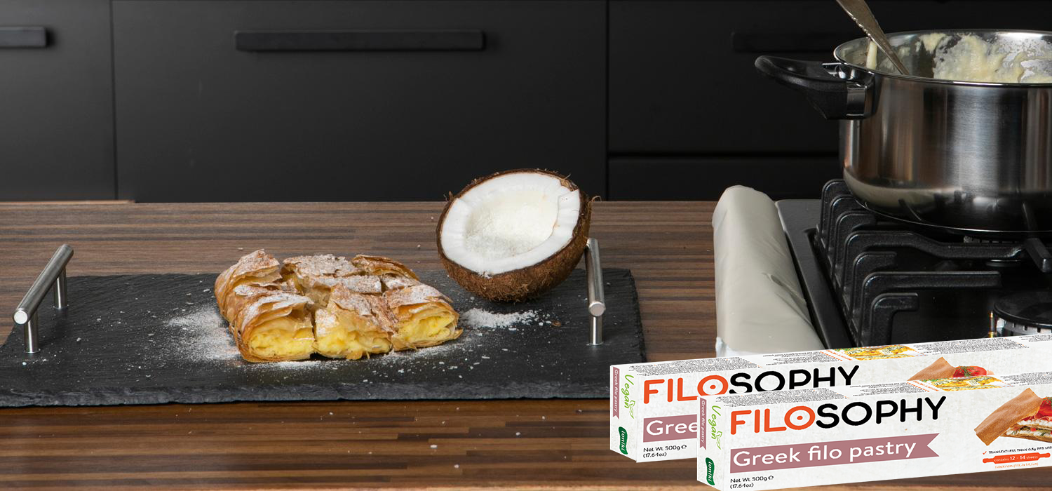 Traditional Greek Coconut Bougatsa pie with Filosophy Filo pastry